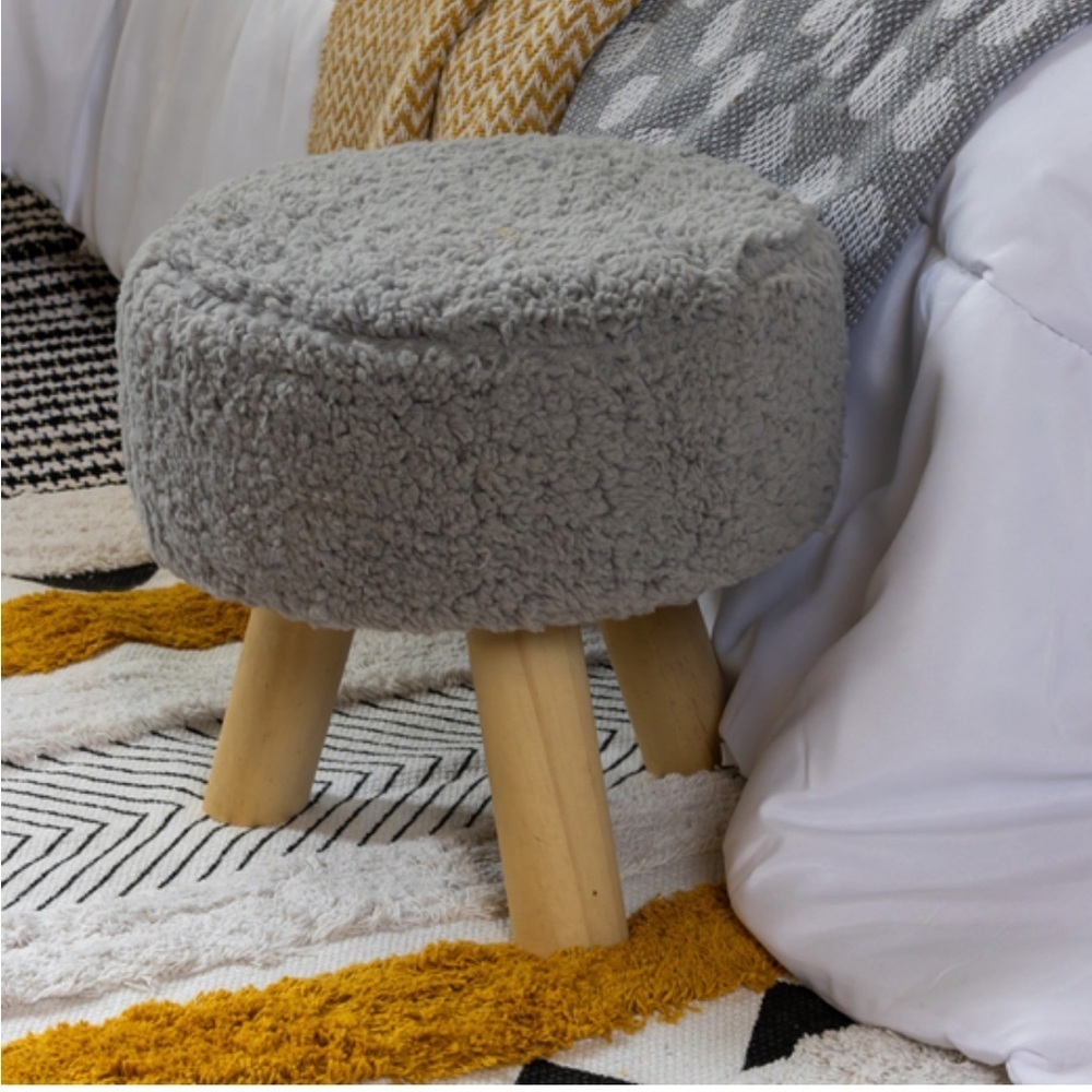 Footrest Ottoman Faux Sherpa Footstool